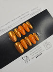 Glittering Fire - Medium Round Chrome Press-On Nails