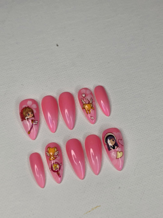 Sakura Magic" Cardcaptor Anime Press On Nails | Après Medium Stiletto