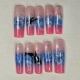 Ocean Dream" Orca & Dolphin Airbrush Press On Nails | XL Square Medium