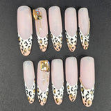 Cheetah French Press On Nails | XL Oval Leopard Print Crystal Charm | Luxury Nail Art | Medium