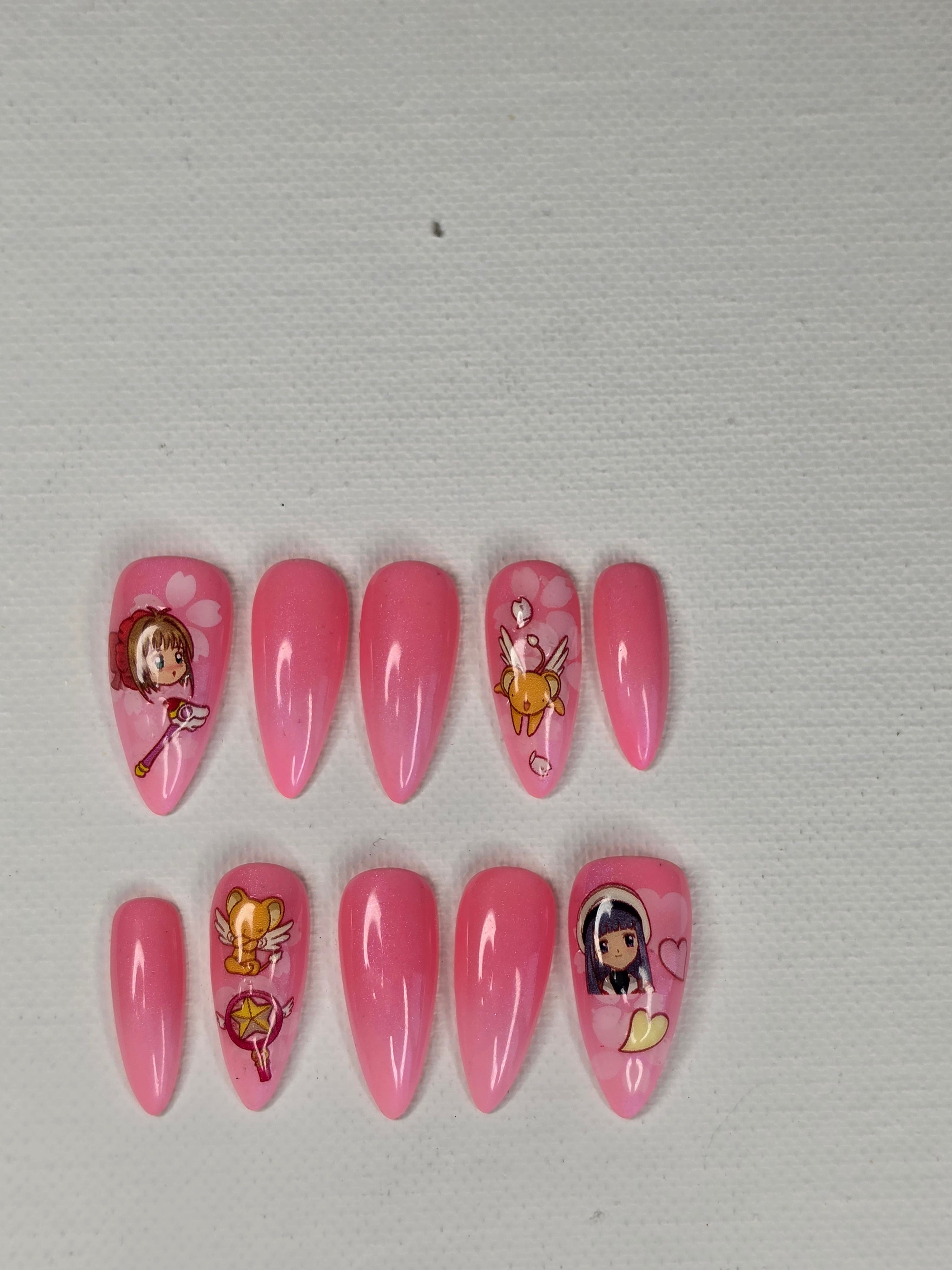 Sakura Magic" Cardcaptor Anime Press On Nails | Après Medium Stiletto