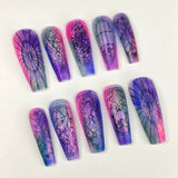 Cathedral Window Press On Nails | Rainbow Watercolor Cat Eye Ballerina | Stained Glass Nail Art | Medium