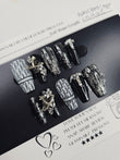 Dior-Inspired Luxury Black & White Press On Nails | Medium Coffin