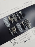 Dior-Inspired Luxury Black & White Press On Nails | Medium Coffin
