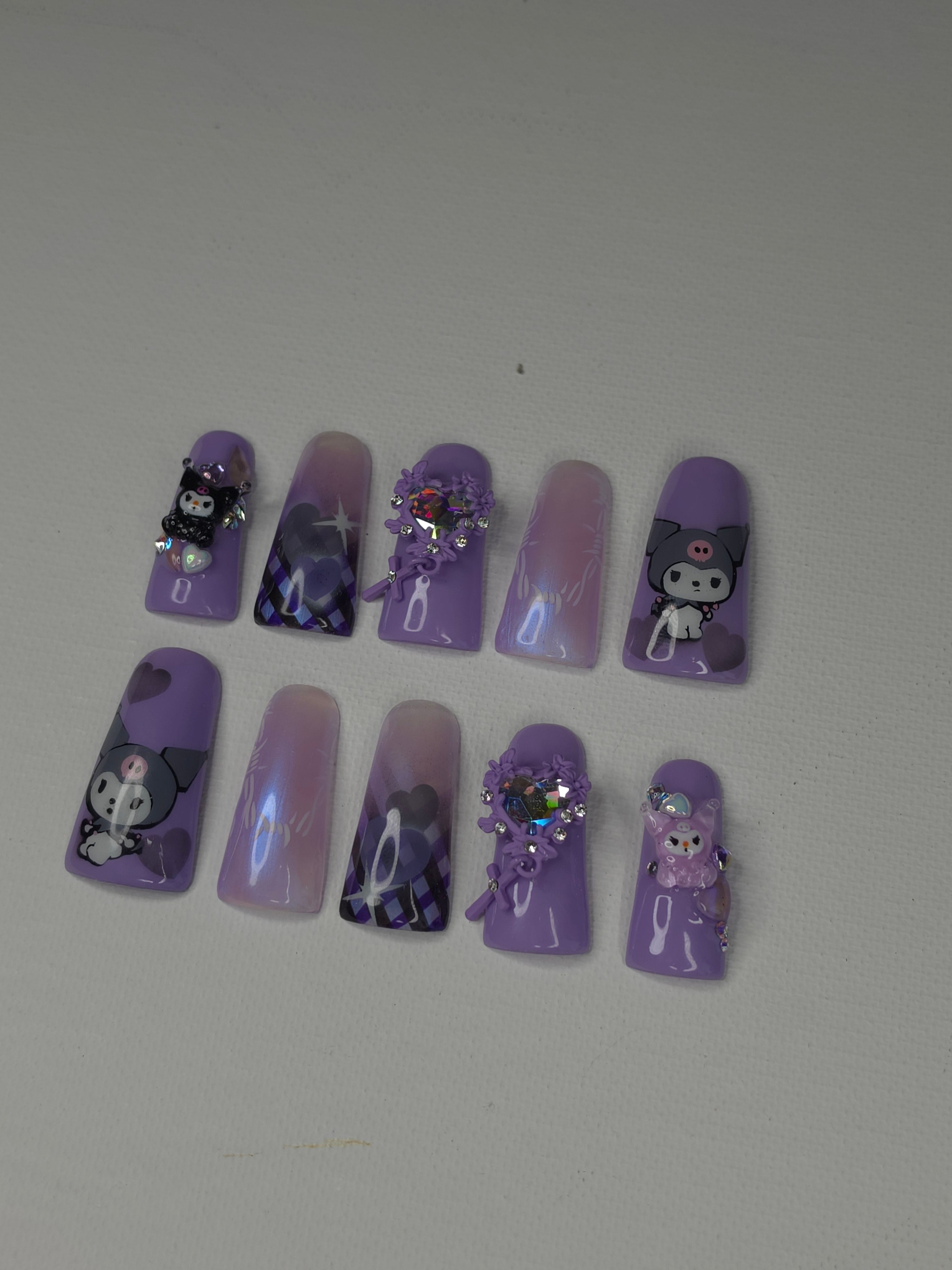 Little Devil" Kuromi Duck Press On Nails | Long Square